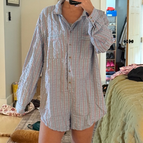 anthropologie 100% cotton seersucker pajama romper - Picture 2 of 3